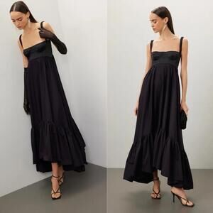 Anna October Snowdrop Bustier Ruched Strap Ruffle Hem Black Maxi Dress (Sz: LG)